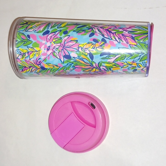Lilly Pulitzer Hot Spot multi print Fall 2014 pink lid 16 oz Travel Cup - Picture 15 of 17